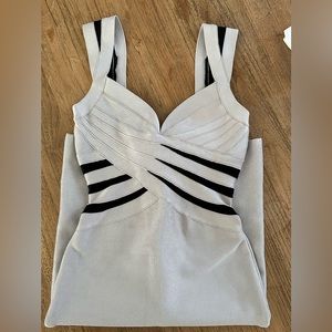 Herve Leger silver And Black Colorblock Sweetheart Bandage Dress size XS
